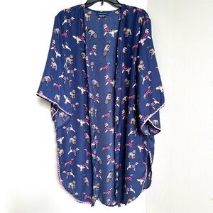 Simply Southern Kimono Novelty Print Dogs Duster Length Scallop Trim Blue Pink